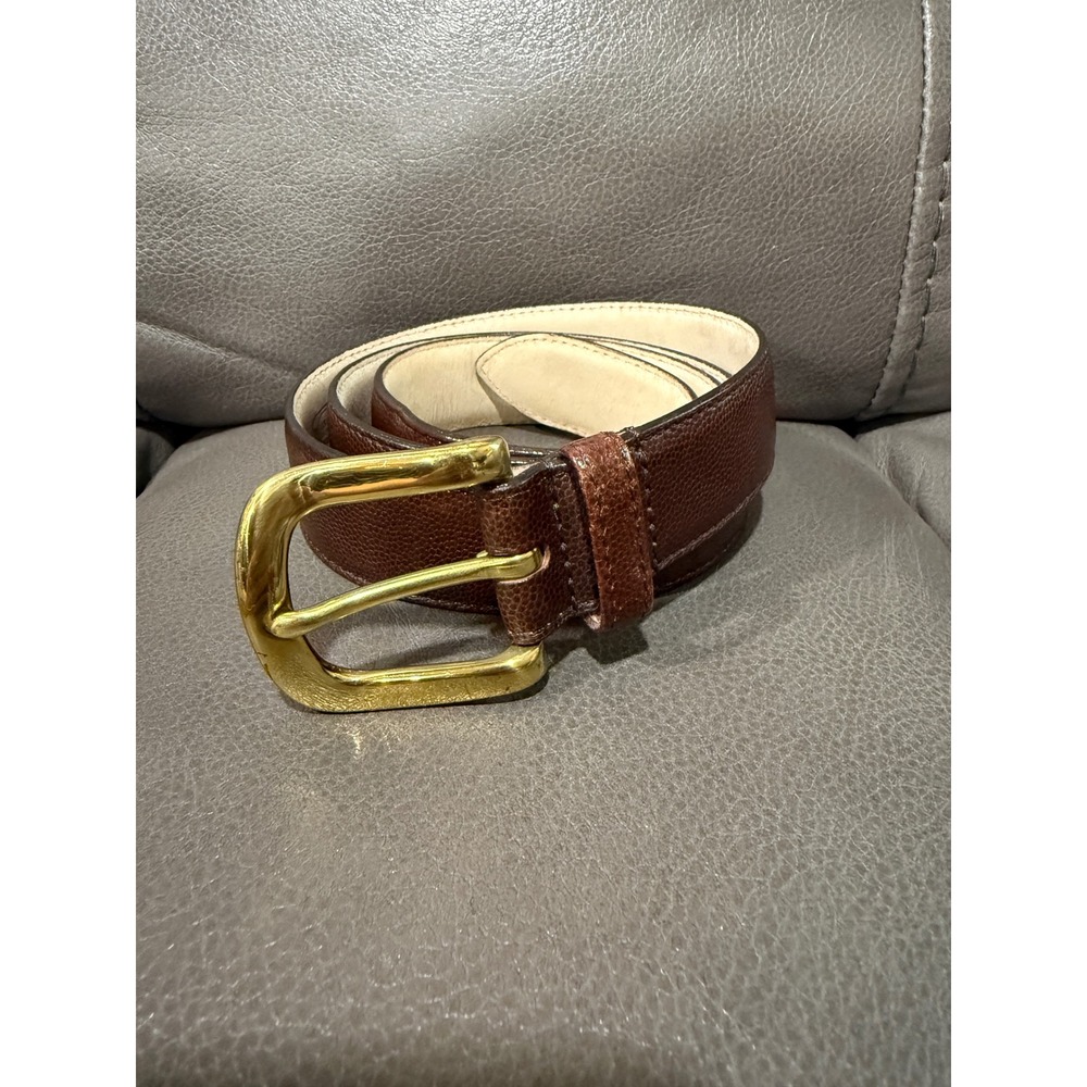 Paris Premier Brown Pebbled Genuine Leather Belt Solid Brass Buckle 97CM A 3022